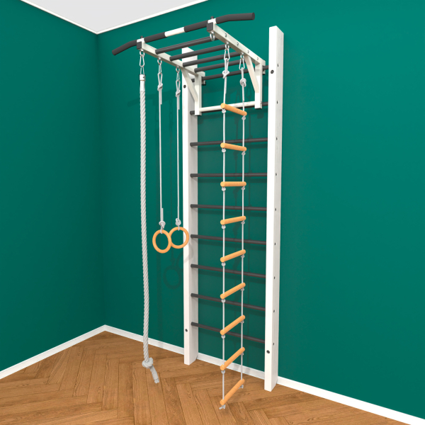 Брашированная шведская стенка "Кастерли" Белый РД (Черные ступени)