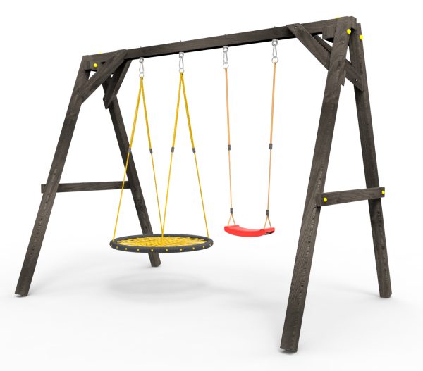 Деревянные качели Пикник 2 "Блэк" (качели гнездо 1м + качели долька)