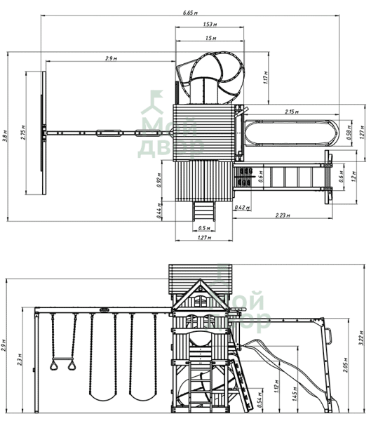 Детская игровая площадка "Панорама" с винтовой трубой, спуском и рукоходом