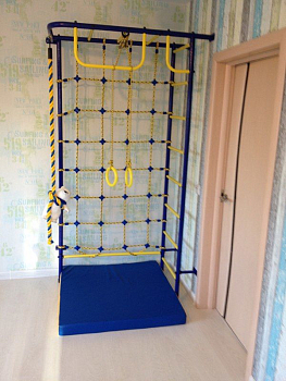 Детский спортивный комплекс ДСК "Пионер-8" с сетью (пристеночный) синий-желтый