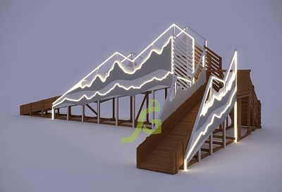 Зимняя деревянная горка "IgraGrad Snow Fox 12 м" с двумя скатами мод.5