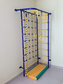 Детский спортивный комплекс ДСК "Пионер-8" с сетью (пристеночный) синий-желтый